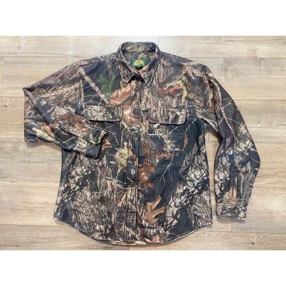 Cabelas Womens L Button Long Sleeve Hunting Outdoor Mossy Oak Chamois CAMO Shirt - Picture 1 of 9